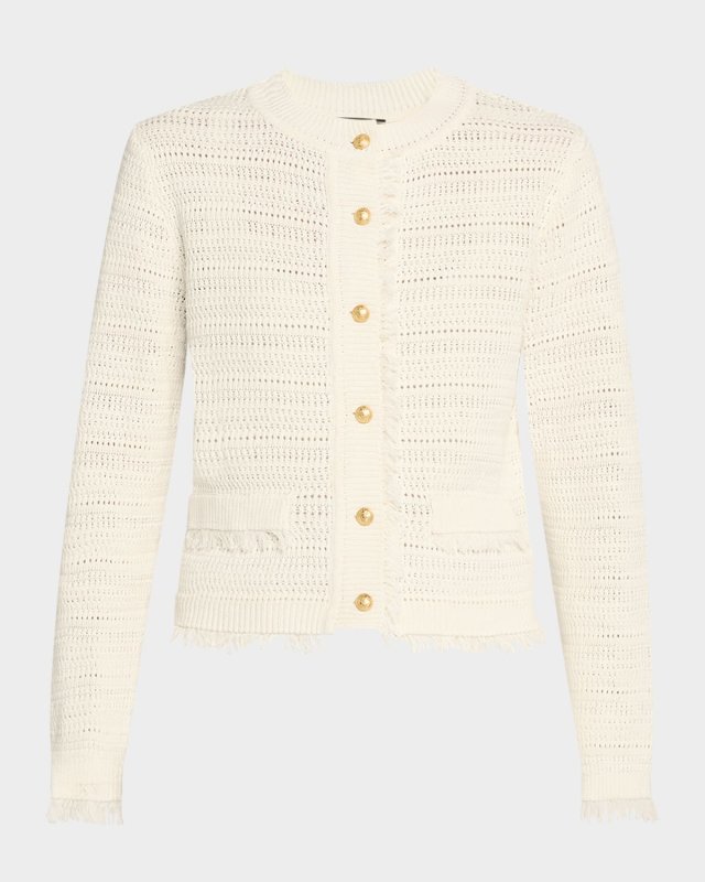Taza Pointelle-Knit Fringed Sweat